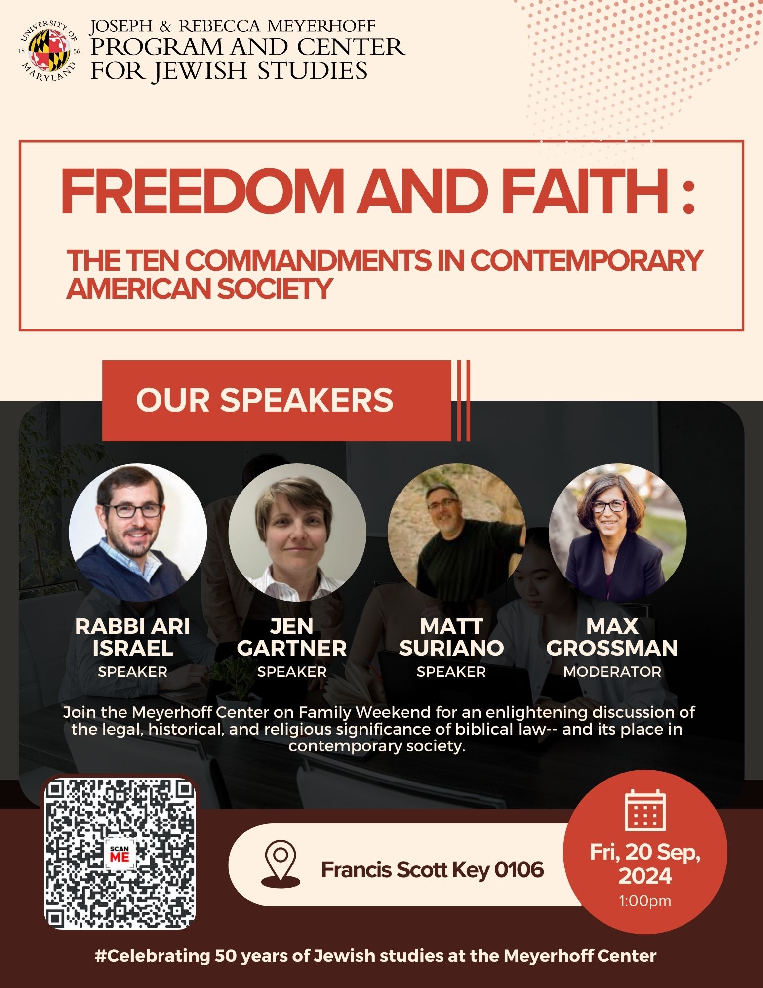 Flyer with Rabbi Ari Israel, Jen Gartner, Matt Suriano, and Max Grossman